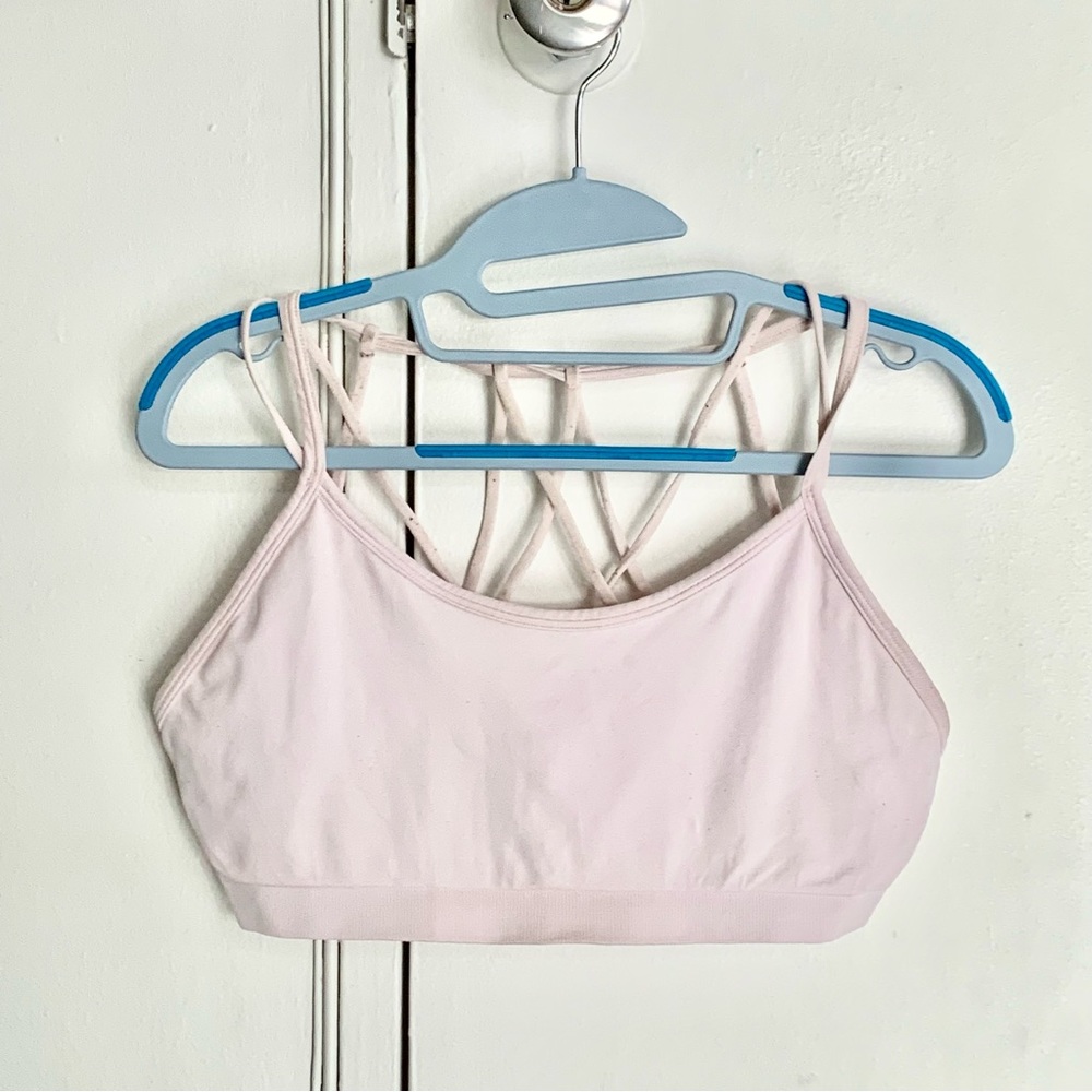 Fabletics Light Pink Sports Bra Strappy Athleisure Yoga Balletcore Pilates Dance